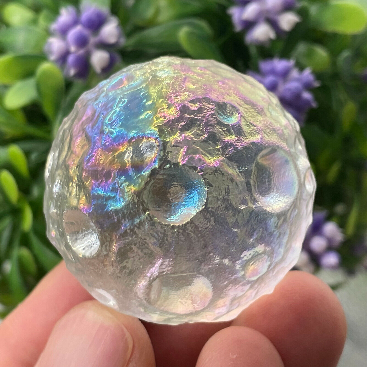 Angel Aura Quartz Full Moon Healing Crystal Carving Sphere Home Car Decor Gifts
