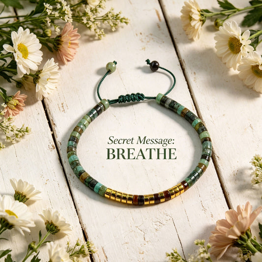 " Breathe" Morse Code Turquoise Crystal Beads Healing Women Men Bracelet Gifts