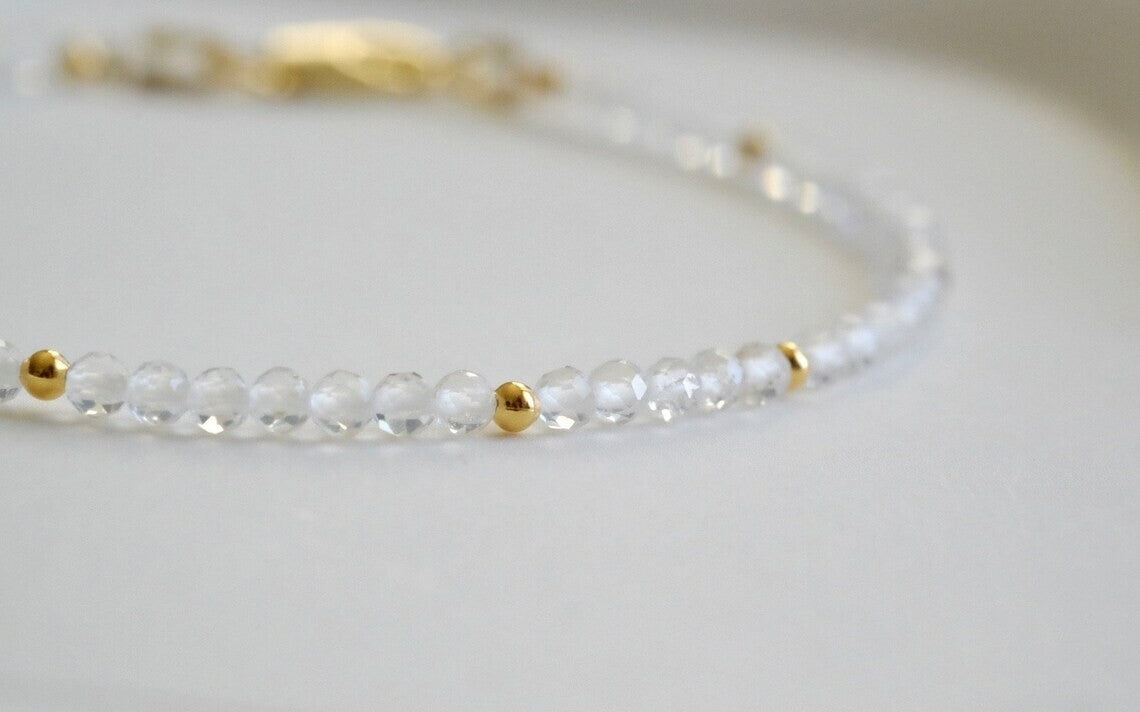 Natural Crystal Clear Quartz Beads Healing Dainty Delicate Women Bracelet Gift