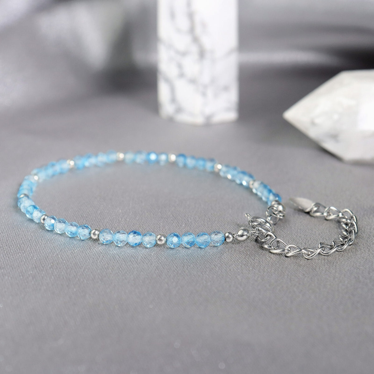 Blue Topaz Bead Minimalist Dainty Gemstone Healing Reiki Bracelet for Women Gift