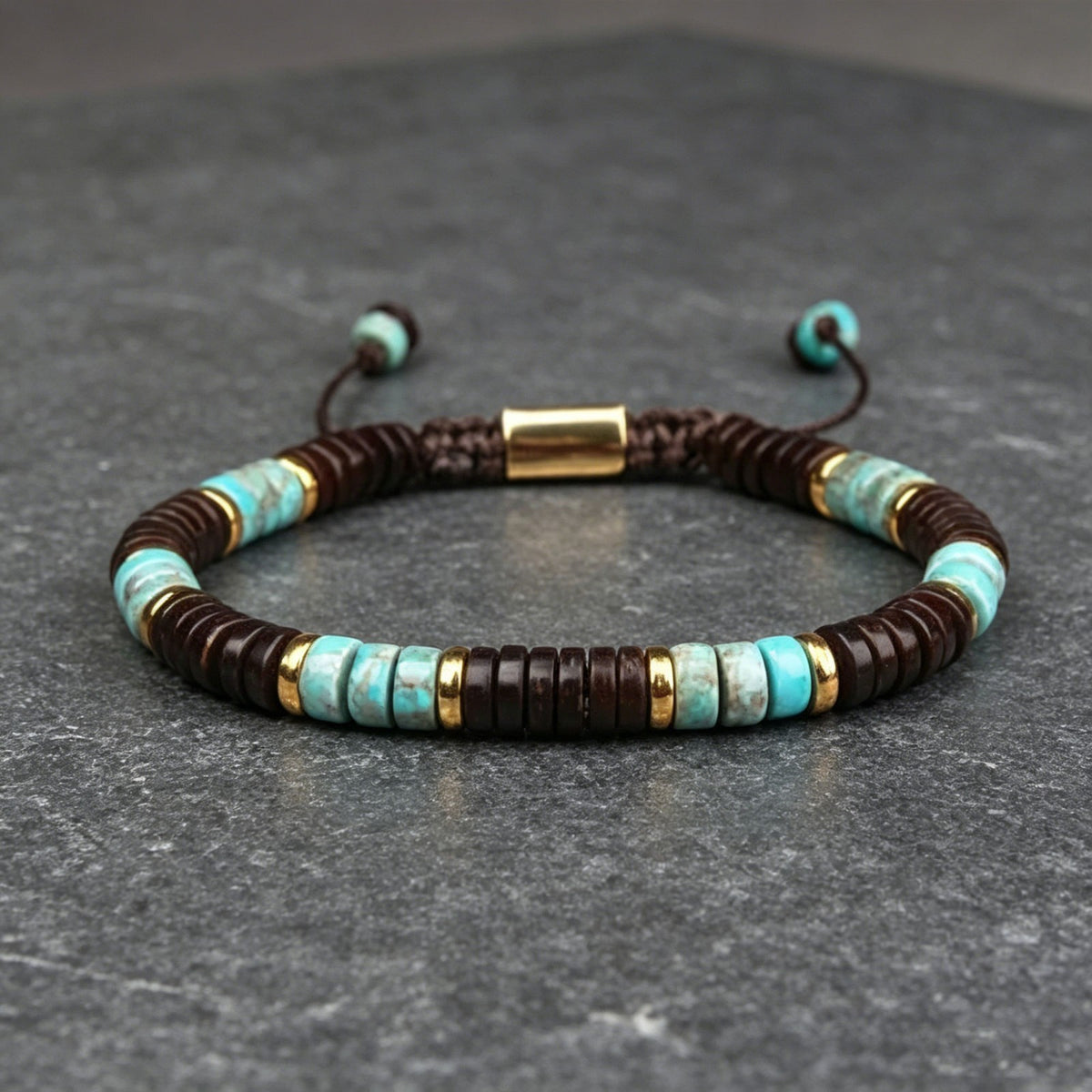 Coconut Shell Turquoise Beaded Healing Inner Peace Women Men Boho Bracelet Gift