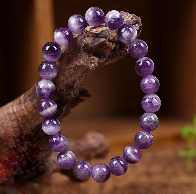 Handmade Natural Chrevon Amethyst Balance Round 10MM Bead Healing Reiki Bracelet