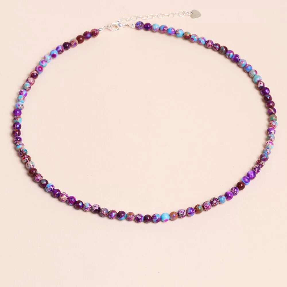 Boho Style Choker Galaxy Sea Sediment Jasper 3mm Beads Healing Reiki Necklace