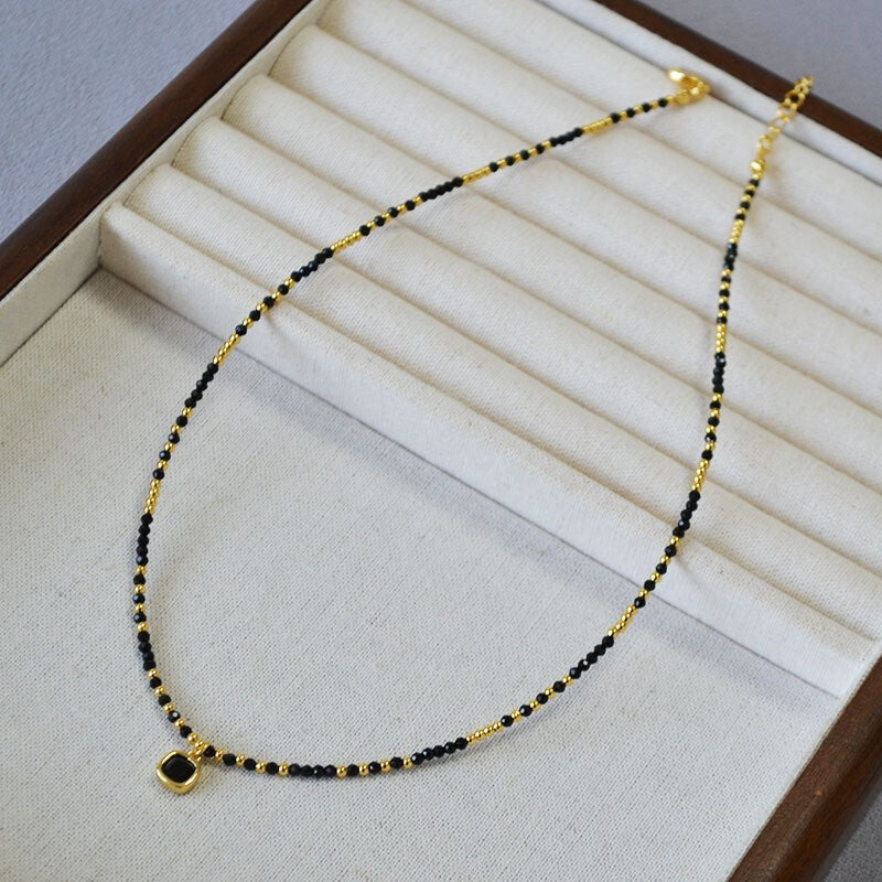 Natural Crystal Black Tourmaline Beaded Healing Anxiety Relief Choker Necklace