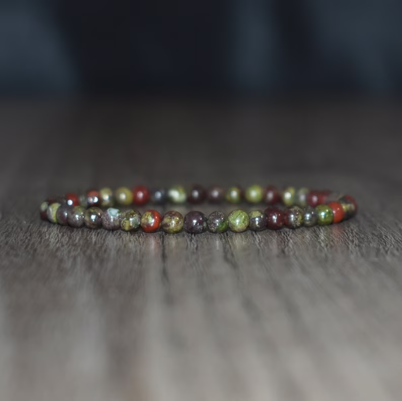 Dragon Bloodstone 4mm Beaded Healing Protection Stretch Women Dainty Bracelet