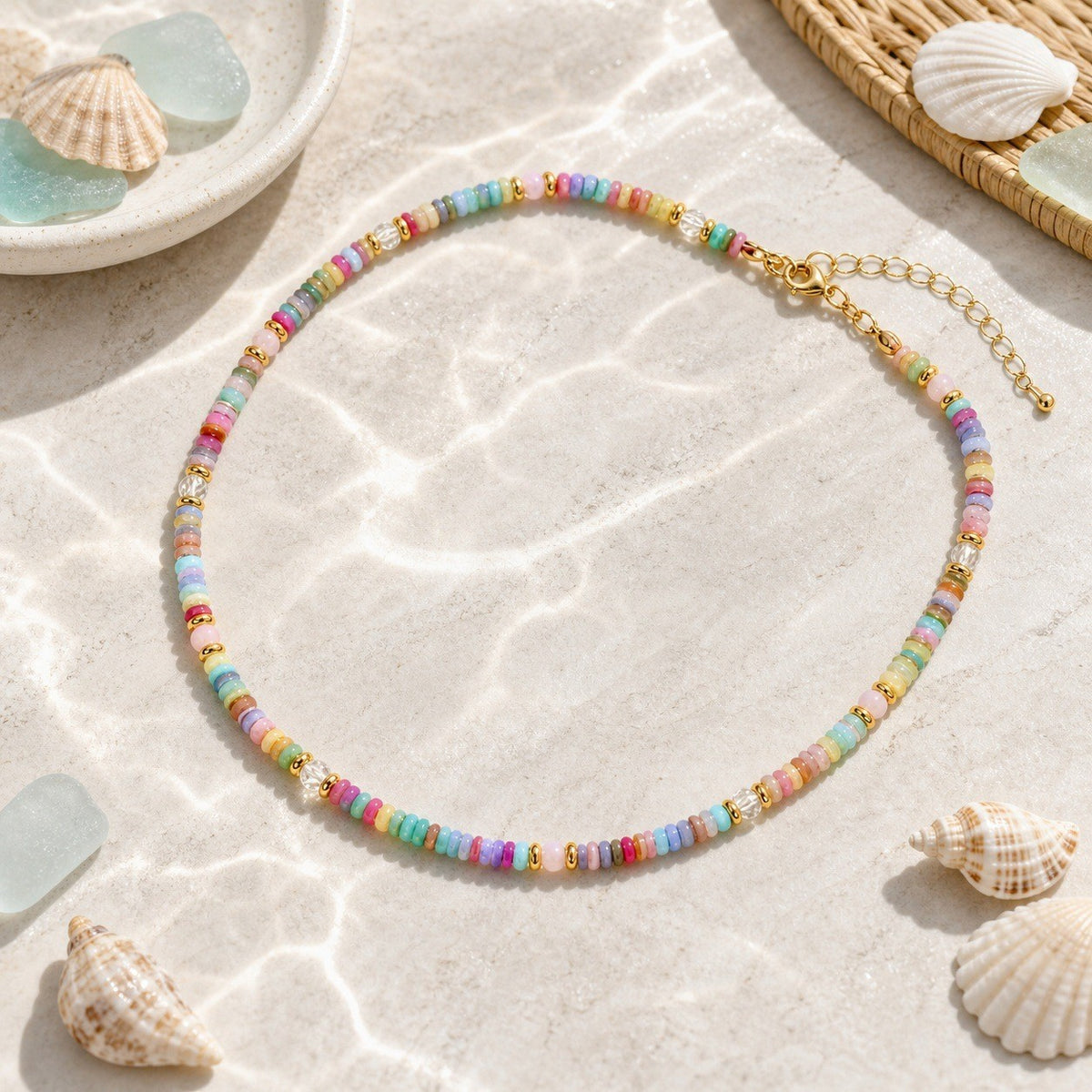 Macarons Rainbow Color Natural Crystal Healing Boho Necklace Choker for Women