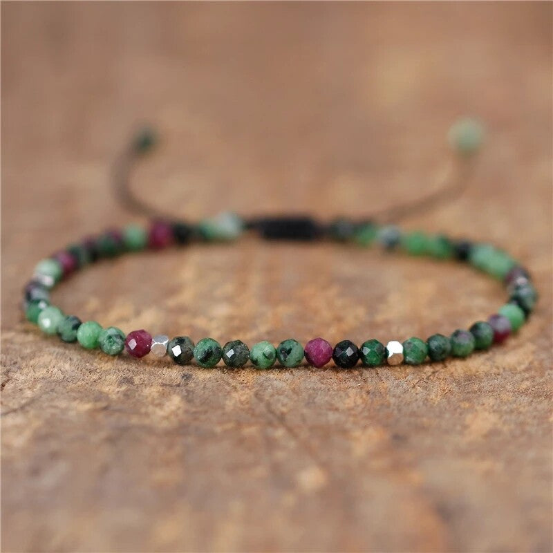Natural Gemstone 4 mm Beads Tibetan Healing Reiki Dainty Women Girls Bracelet