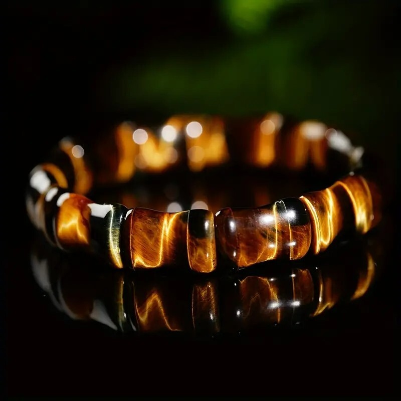 Natural Tiger's Eye Handmade Bamboo Shaped Healing Strength Unisex Bracelet Gift