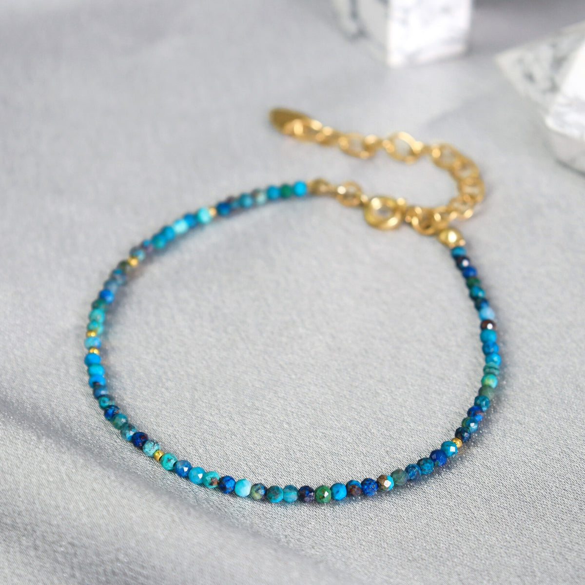 Blue Tourmaline 2mm Gemstone Beads Minimalist Healing Reiki Women Bracelet Gifts
