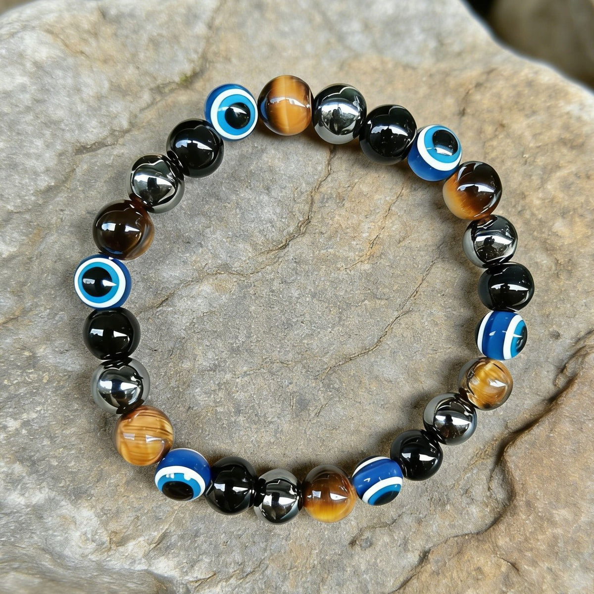 Evil Eye Triple Protection Stone Healing Wealth Attracts Abundance Bracelet GIft