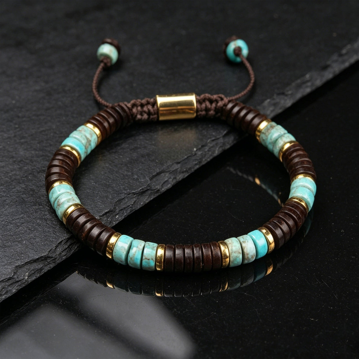 Coconut Shell Turquoise Beaded Healing Inner Peace Women Men Boho Bracelet Gift