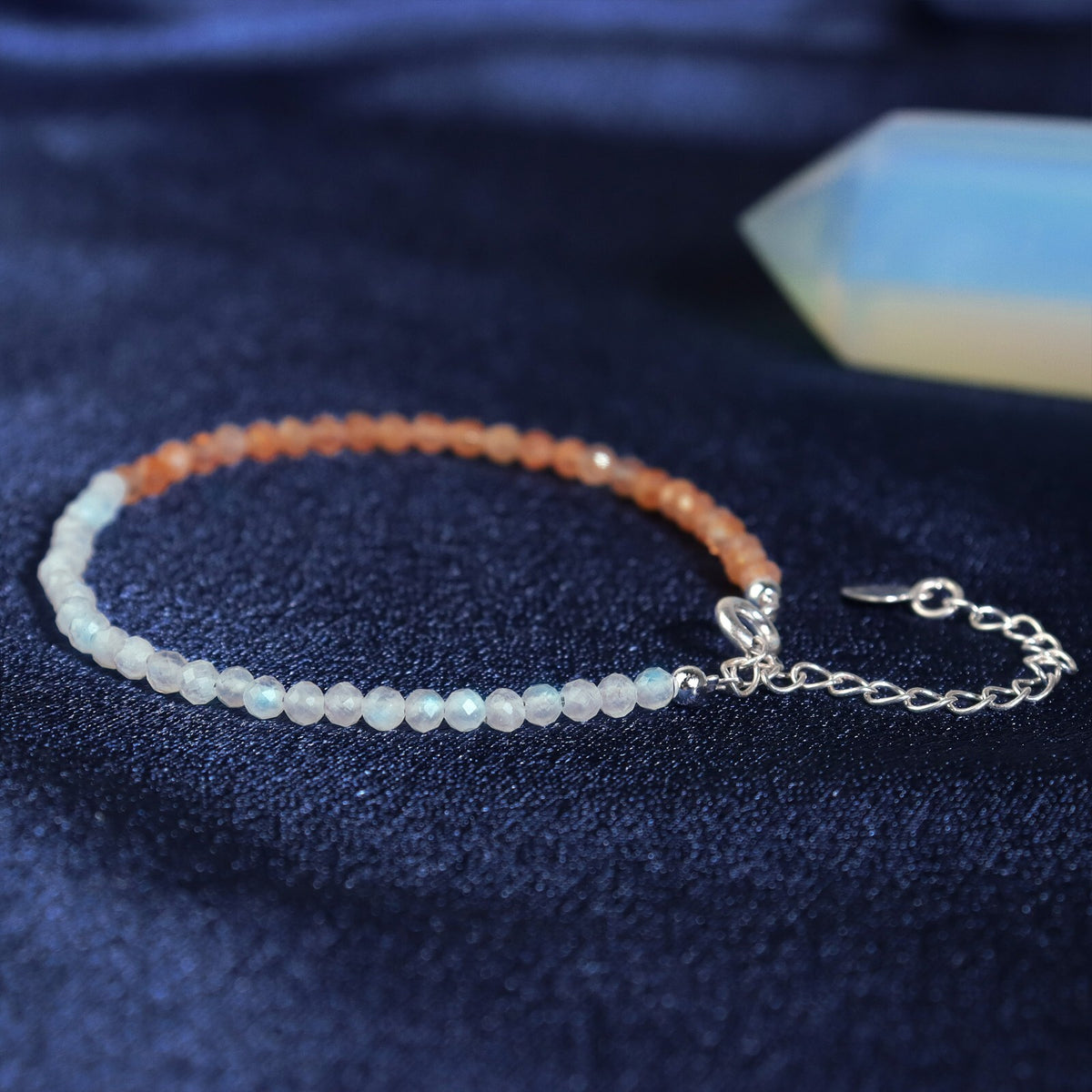 Sunstone & White Moonstone 3mm Beads Healing Reiki Dainty Women Crystal Bracelet