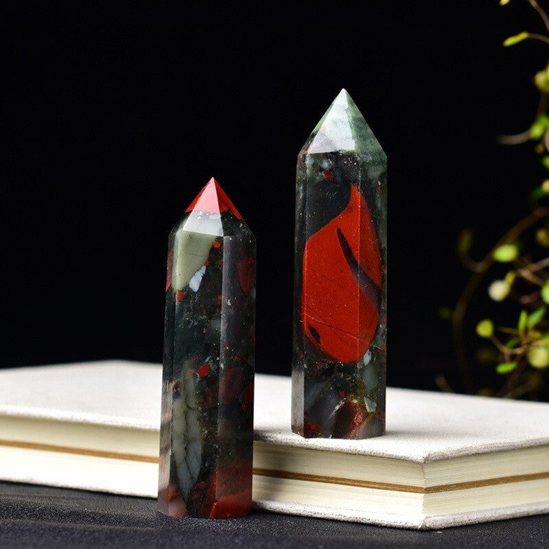 African Bloodstone Healing Crystal Tower Point Wands Reiki Obelisk Mineral Rocks