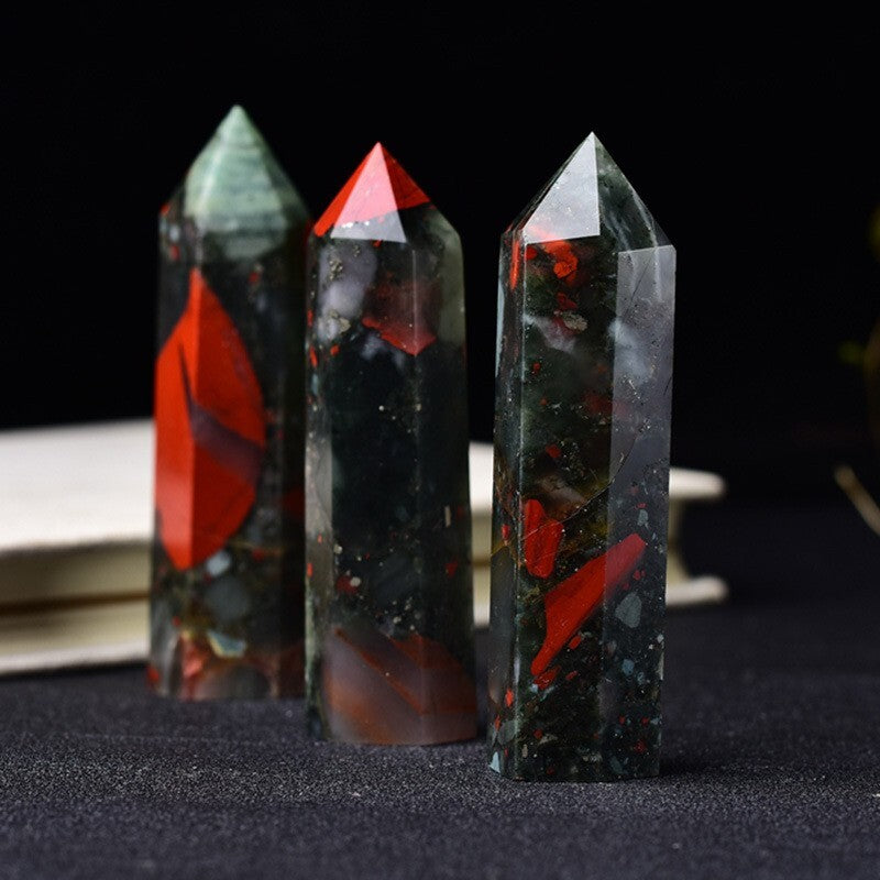 African Bloodstone Healing Crystal Tower Point Wands Reiki Obelisk Mineral Rocks