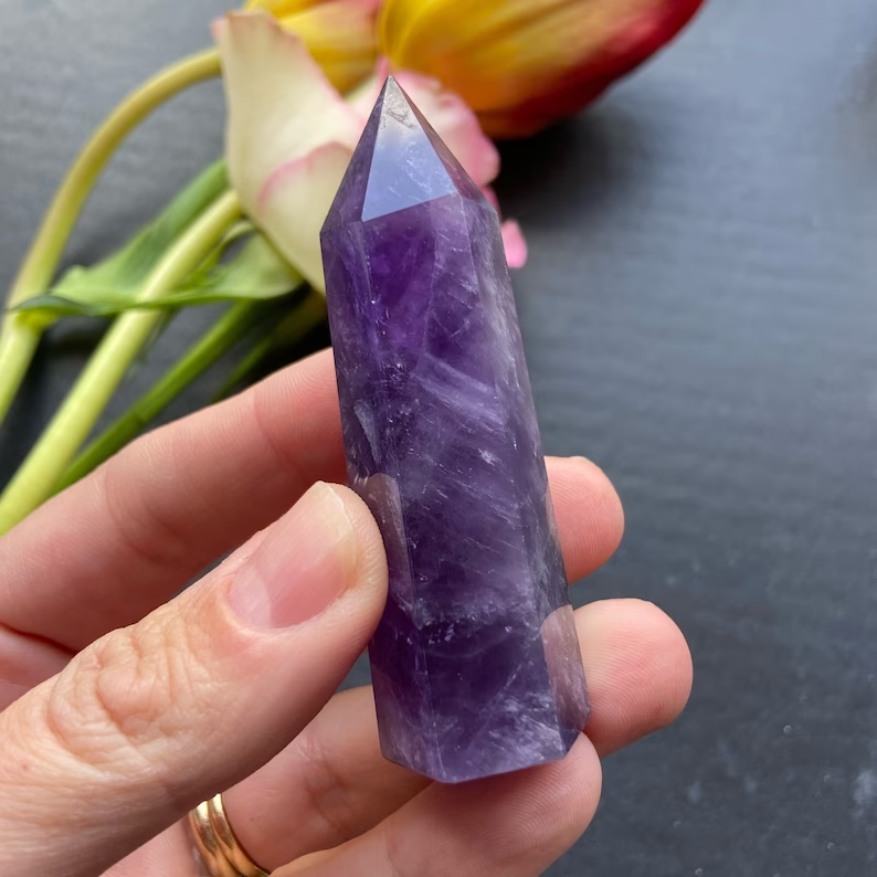 Natural Chevron Amethyst Healing Crystal Wands Obelisk Tower Point Home Decor