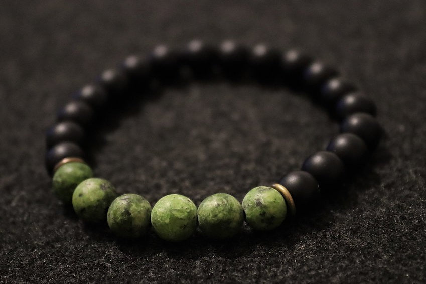 Green Jade & Black Onyx 8mm Beaded Natural Stone Healing Lucky Women Bracelet