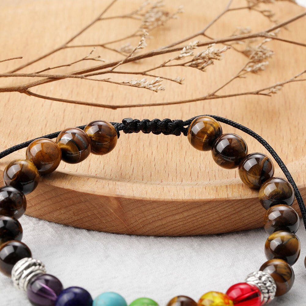 7 Chakra Stone Tiger's Eye Beaded Healing Grounding Strength Women Men Bracelet