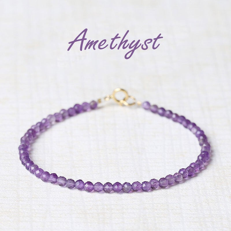 Amethyst 3mm Faceted Beaded Healing Protection Dainty Minimalist Women Bracelet