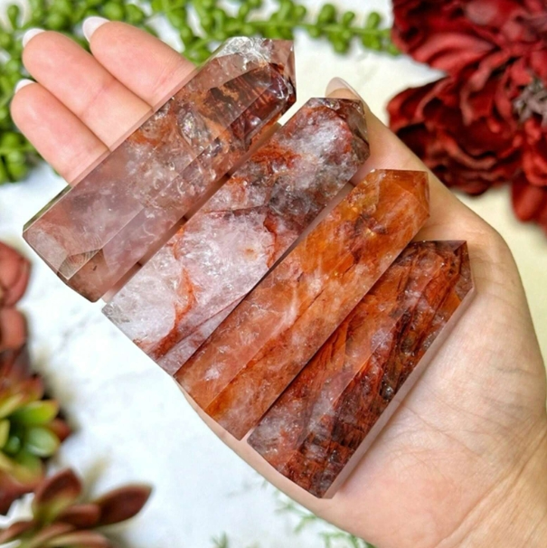 Red Hematoid Fire Quartz Healing Crystal Tower Point Obelisk Home Decor Gifts