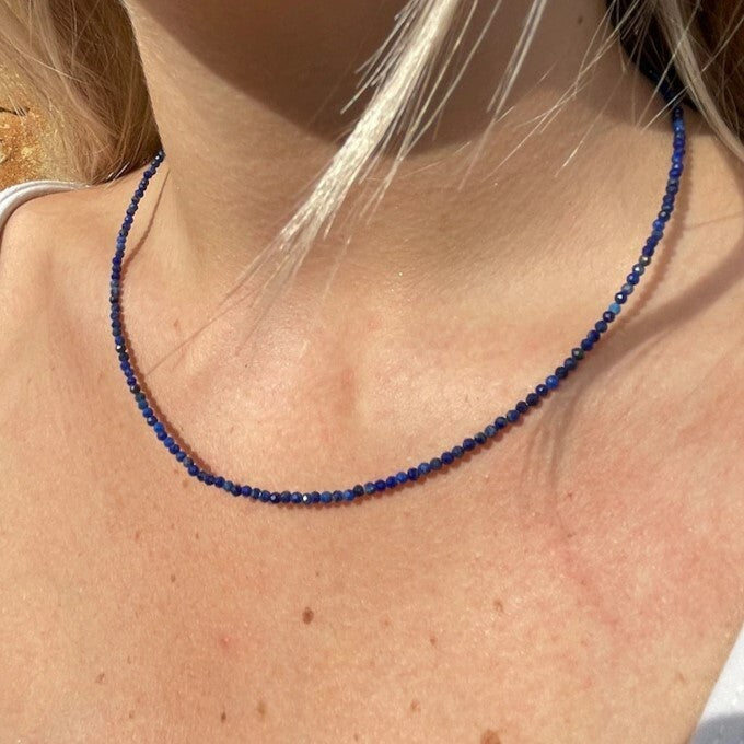 TINY LAPIS LAZULI NECKLACE 2MM • September birthstone • dainty layering necklace