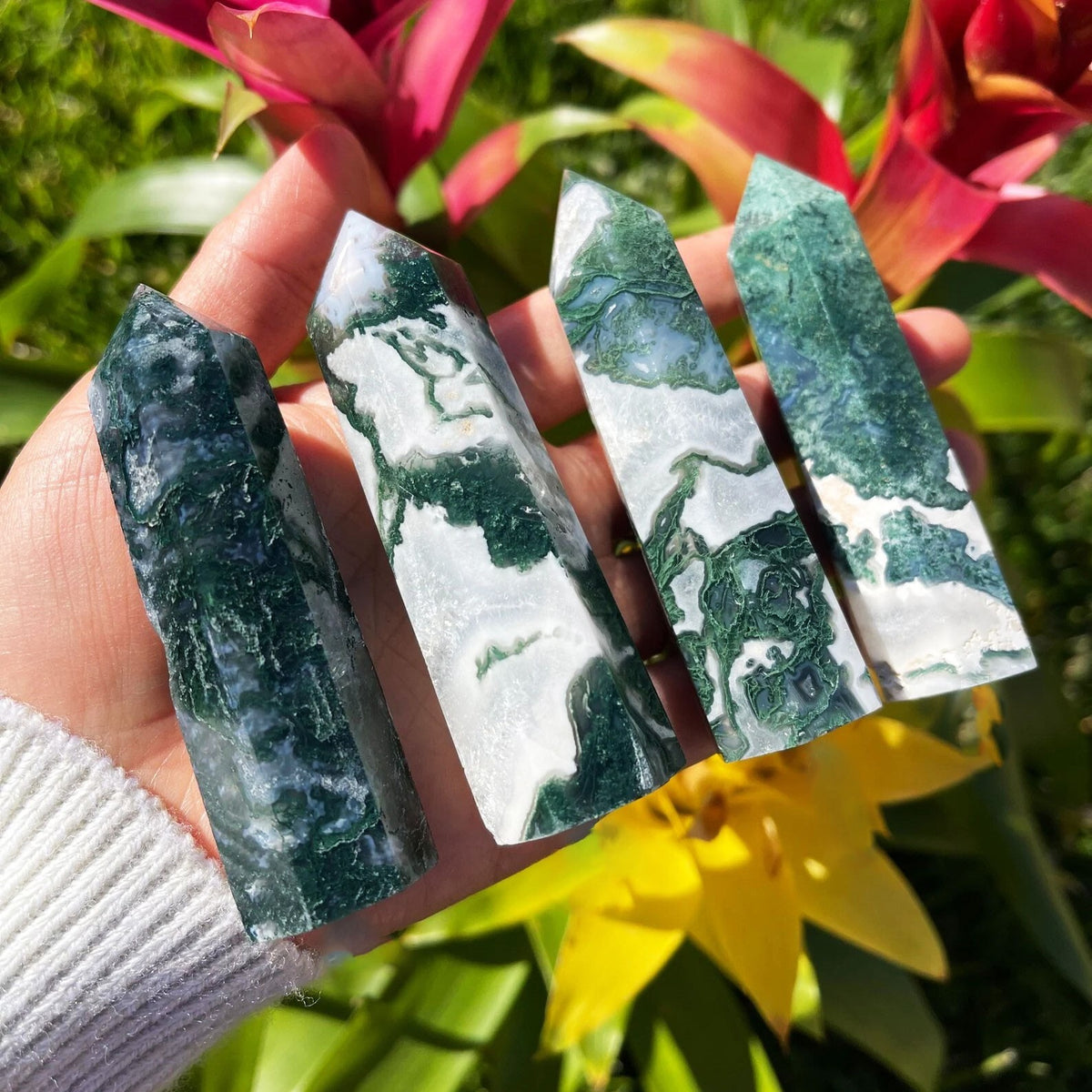 Green Moss Agate Tower Obelisk Healing Witchy Decor Specimen Chunk Ornament GIFT