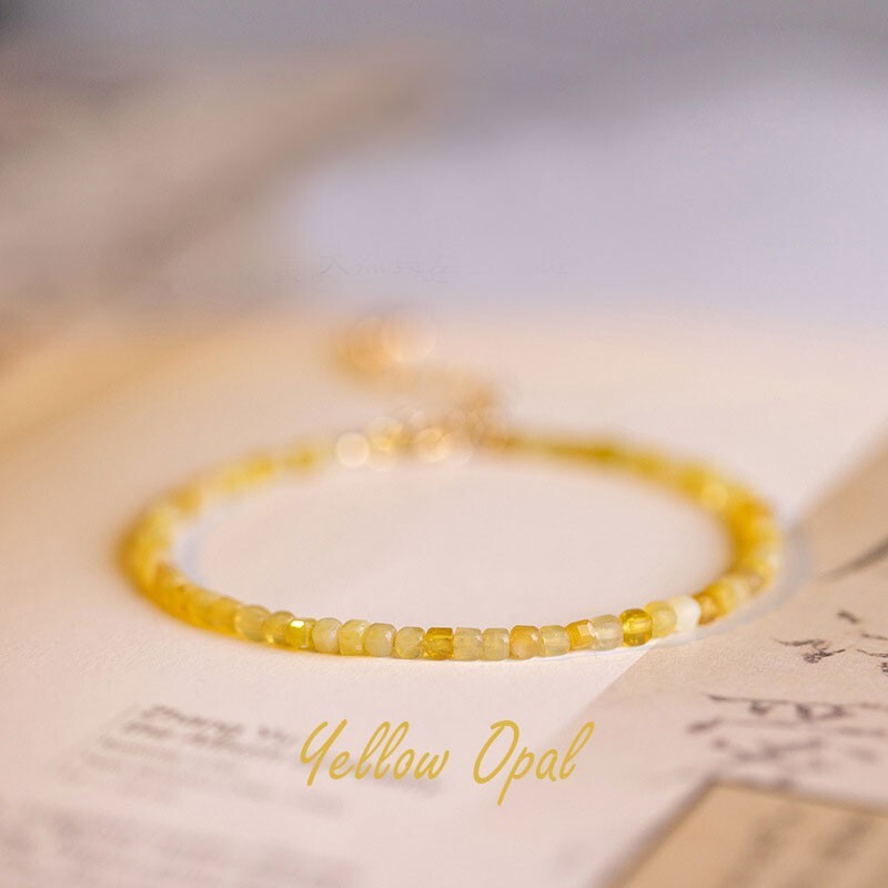 Natural Yellow Opal Gemstone Beads Healing Anxiety Relief Women Dainty Bracelet