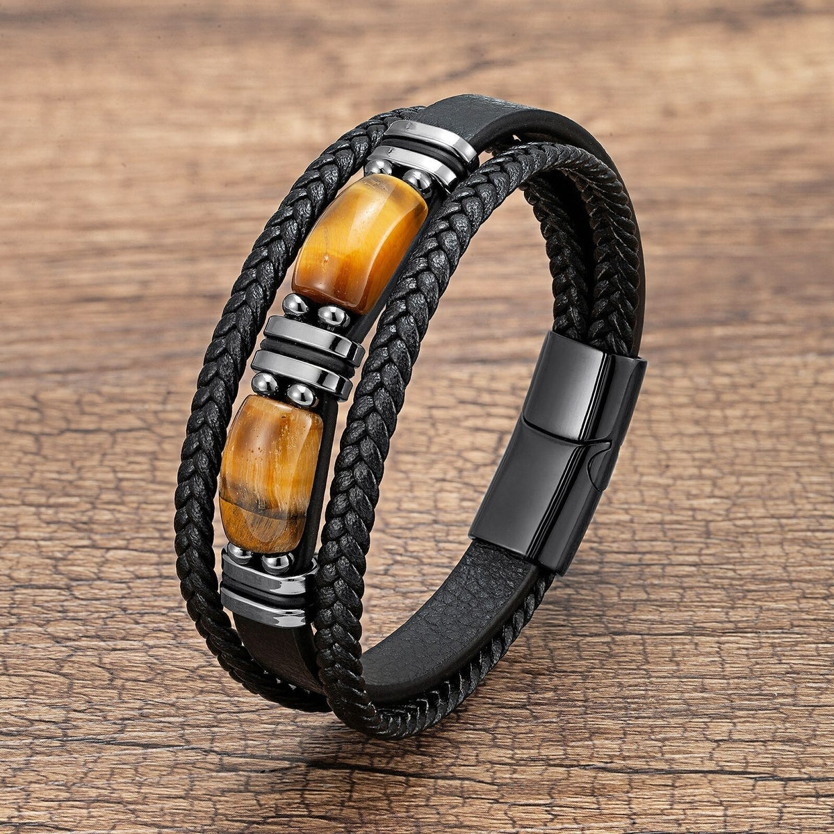 Tiger's Eye Beaded 3 Strand Handmade Fashion Healing Strength Men Bracelet Gifts