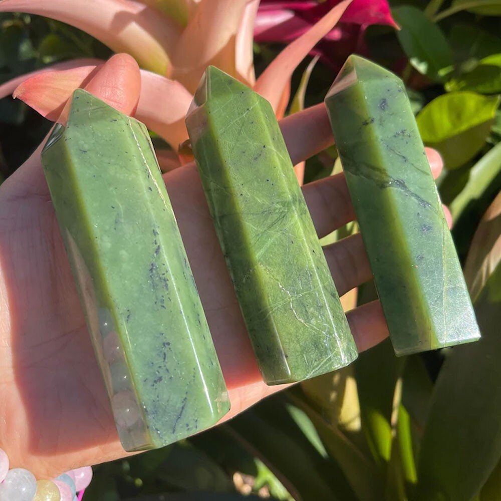Nephrite Jade Healing Crystal Point Wands Obelisk Chakra Tower Collection 1pc