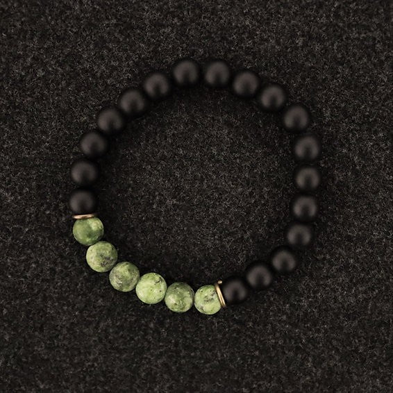 Green Jade & Black Onyx 8mm Beaded Natural Stone Healing Lucky Women Bracelet