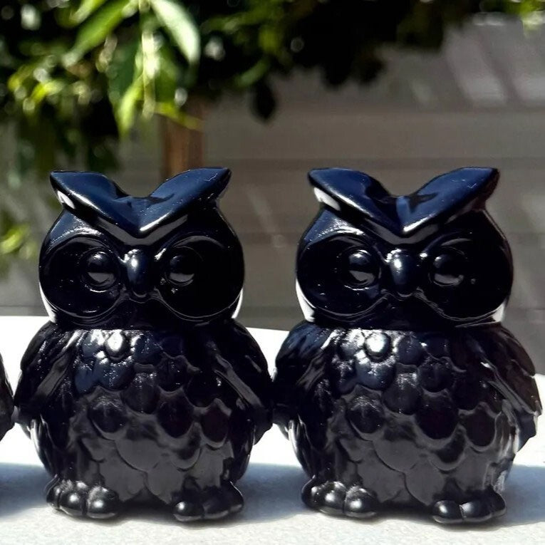 2" Obsidian Mini Owl Pocket Figurine Crystal Carving Healing Home Garden Decor