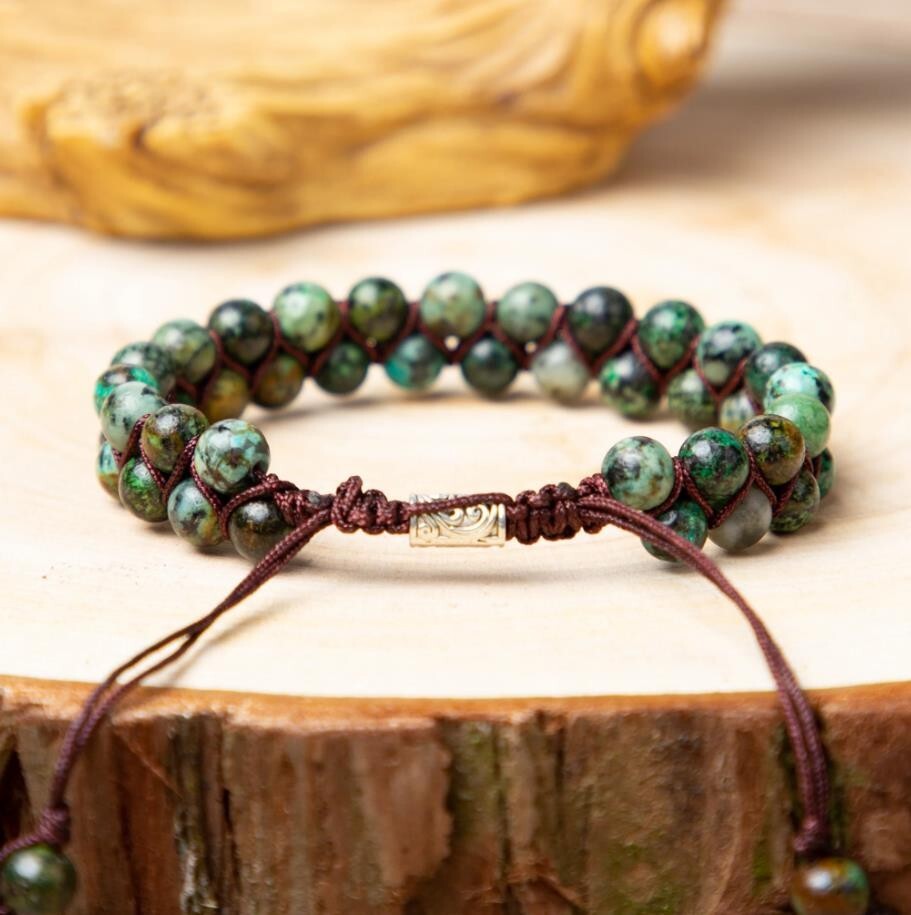 Handmade Braided African Turquoise Round Bead Healing Women Men Bracelet Gift