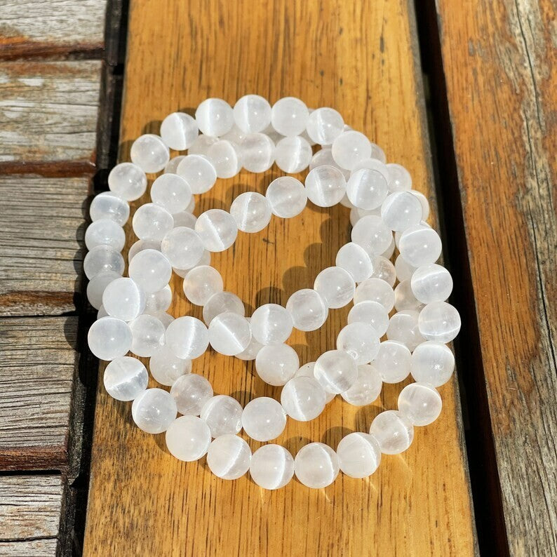 Genuine Selenite 8m Beads Healing Balance Reiki Stretch Women Men Bracelet Gifts