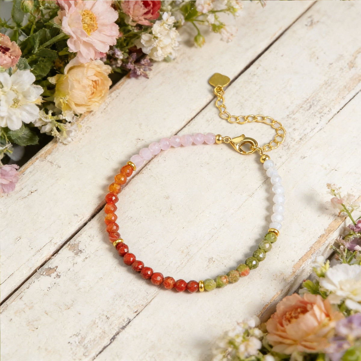 Fertility Bracelet Natural Carnelian Rose Quartz Moonstone Dainty Women Bracelet