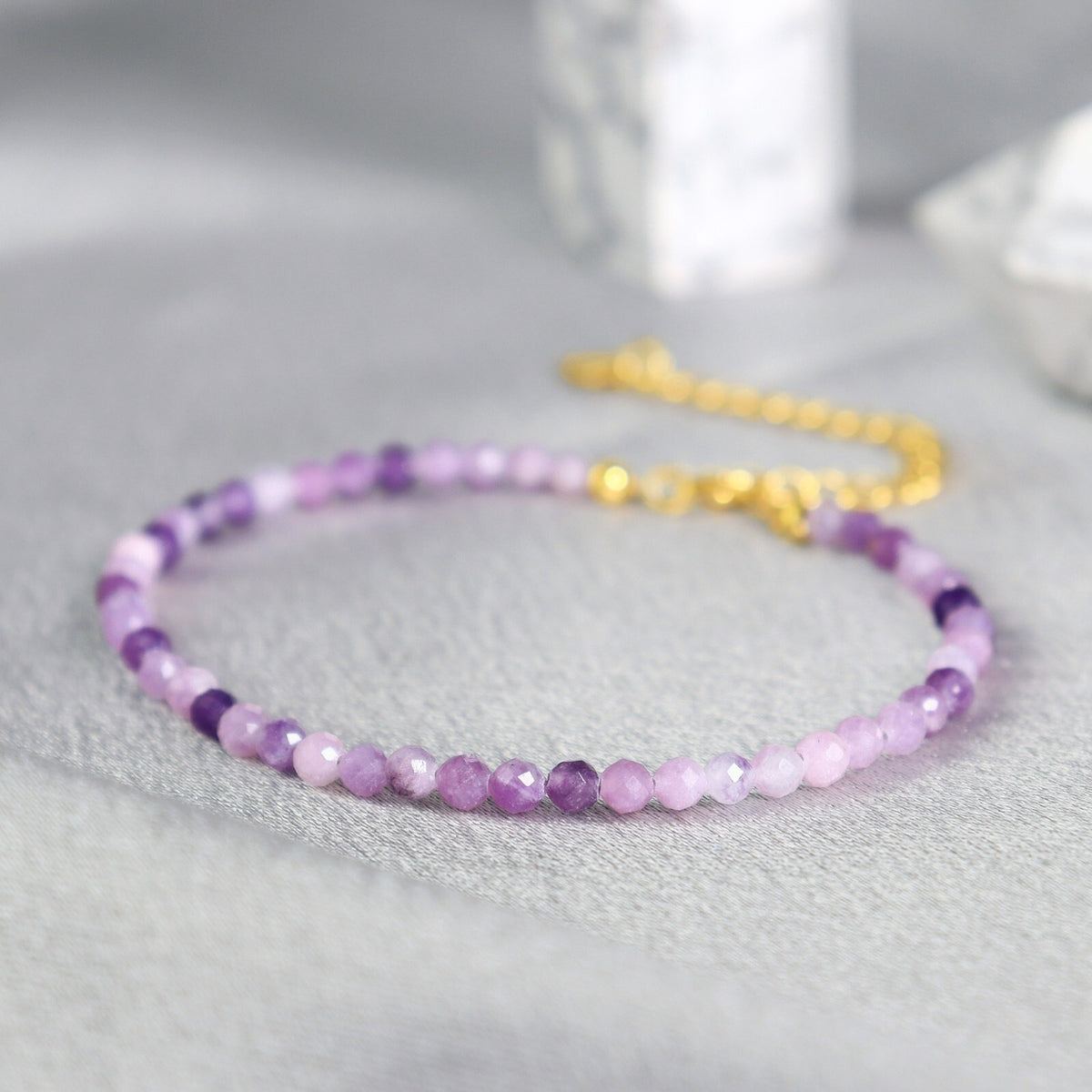 Lepidolite Beaded Healing Minimalist Dainty Purple Crystal Women Boho Bracelet