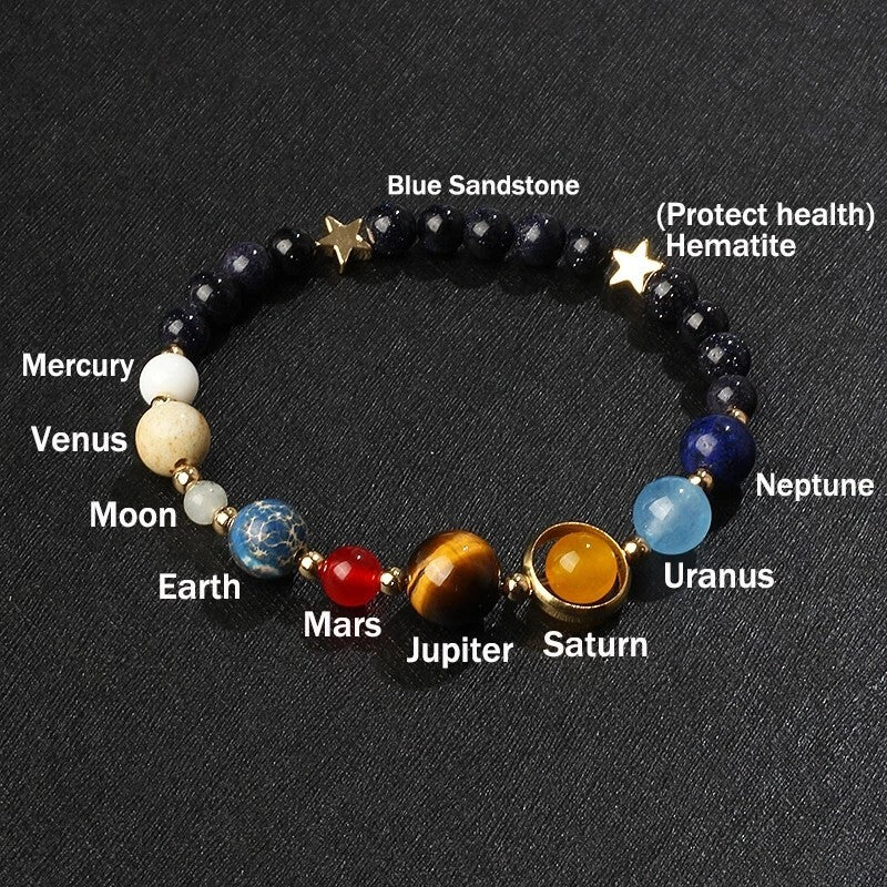 Solar System Women Natural Stone Universe Eight Planets Chakra Reiki Bracelet