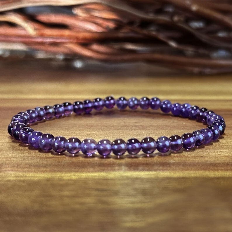 Amethyst 4mm Beads Healing Tranquility Stress Relief Stone Stretch Bracelet Gift
