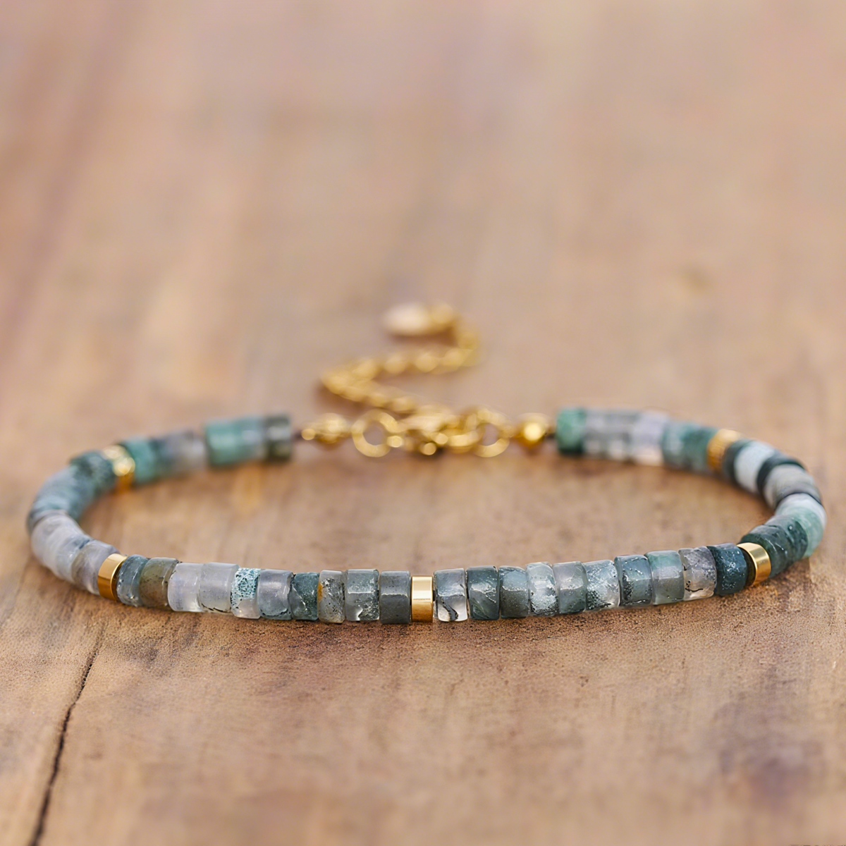 Moss Agate Bracelet Minimalist Dainty Crystal Luck Attacts Healing Bracelet