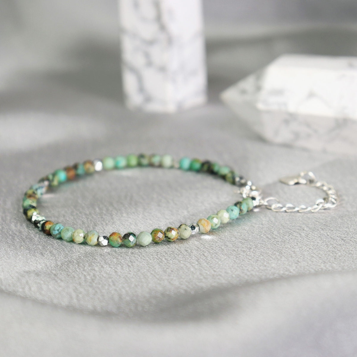 4mm Crystal Gemstone African Turquoise Beads Healing Tiny Dainty Women Bracelet