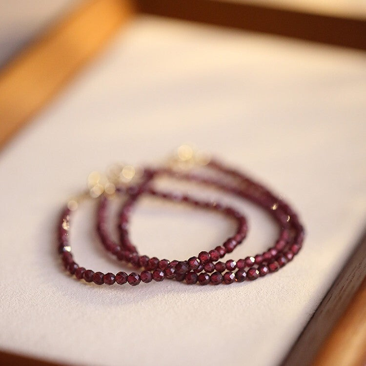 Natural Red Garnet Beads Healing Emotional Balance Women Dainty Crystal Bracelet