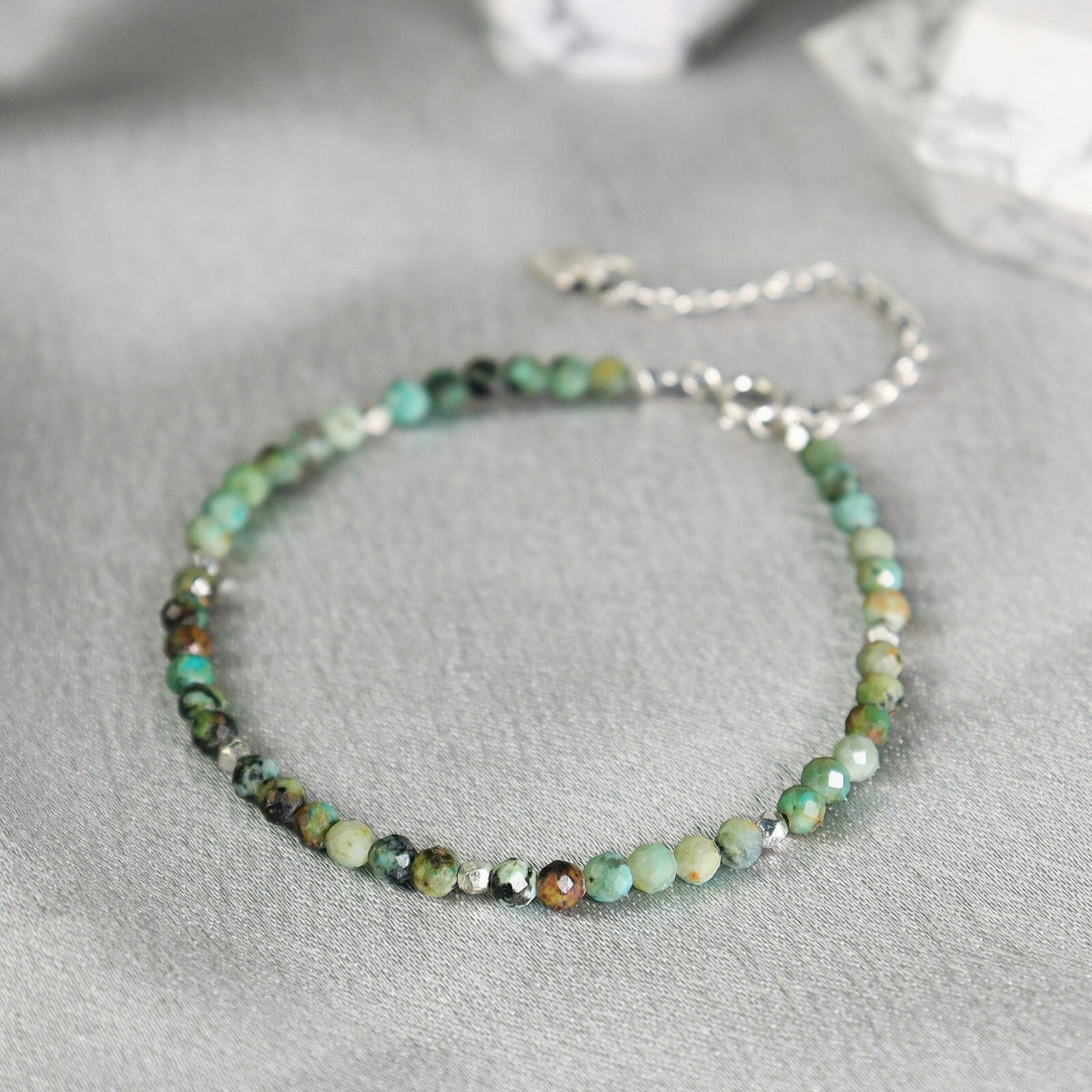 4mm Crystal Gemstone African Turquoise Beads Healing Tiny Dainty Women Bracelet
