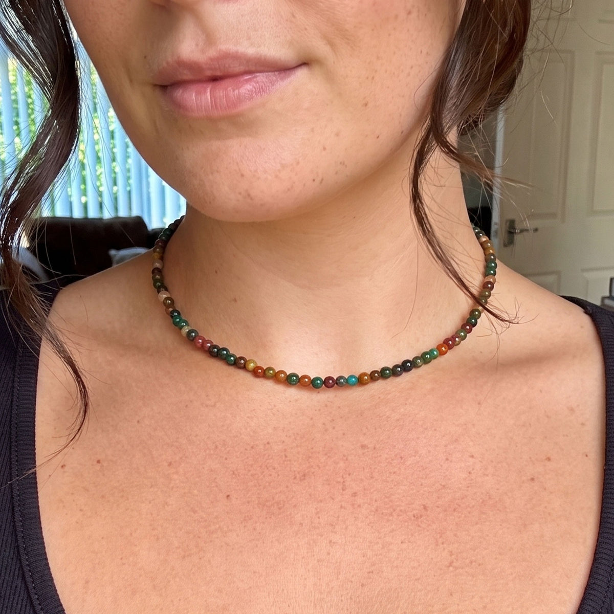 Ocean Jasper 4mm Beaded Choker Healing Dainty Women Boho Style Crystal Necklace