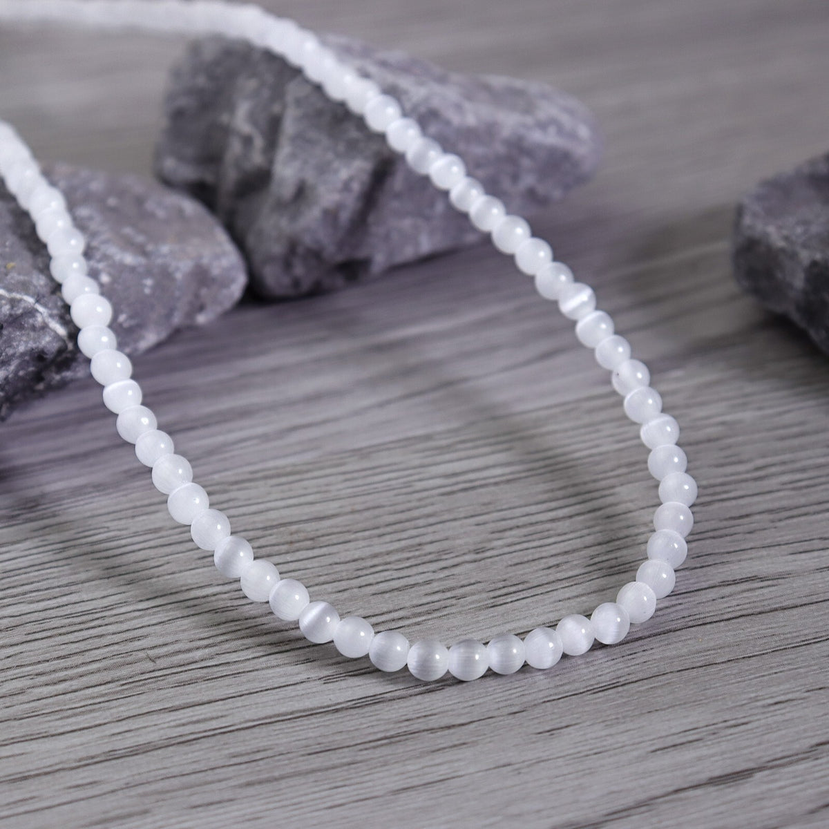 Natural Selenite 4mm Beaded Handmade Beaded Choker Healing Women Necklace Gifts