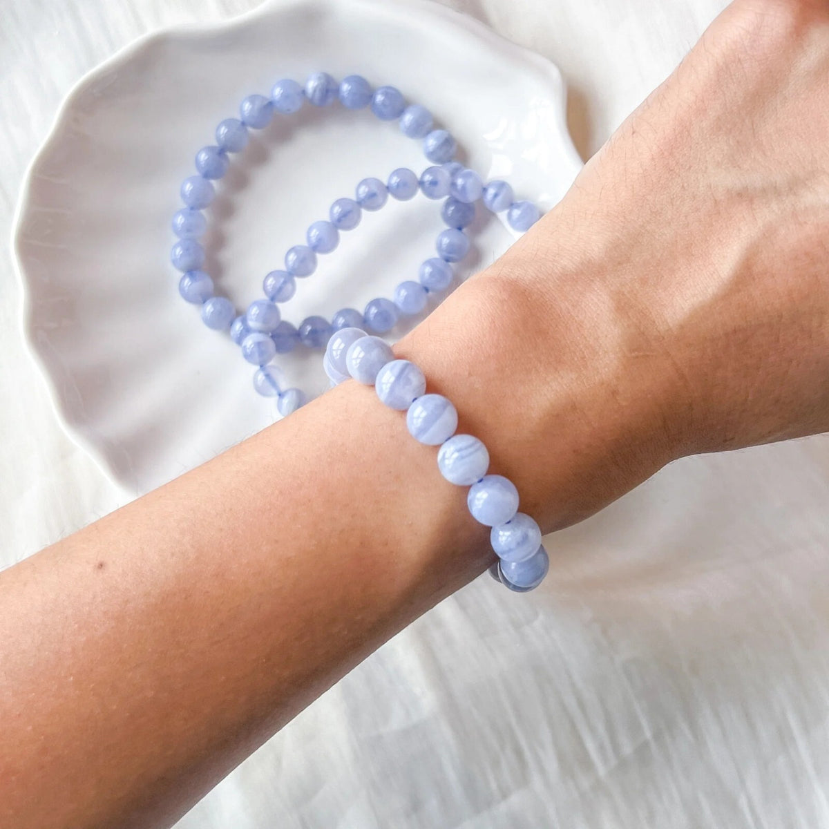 Blue Lace Agate 8mm Beaded Healing Inner Peace Peaceful Stretch Bracelet Gift