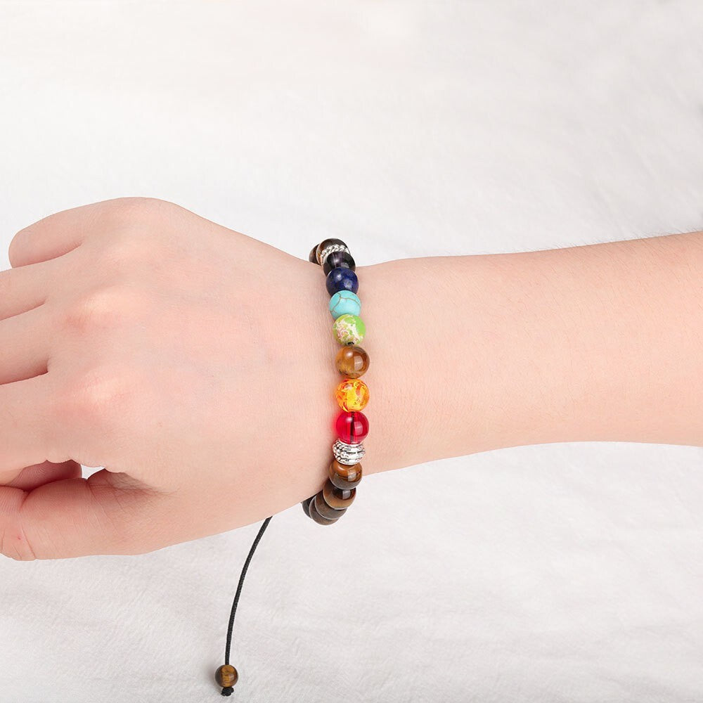 7 Chakra Stone Tiger's Eye Beaded Healing Grounding Strength Women Men Bracelet