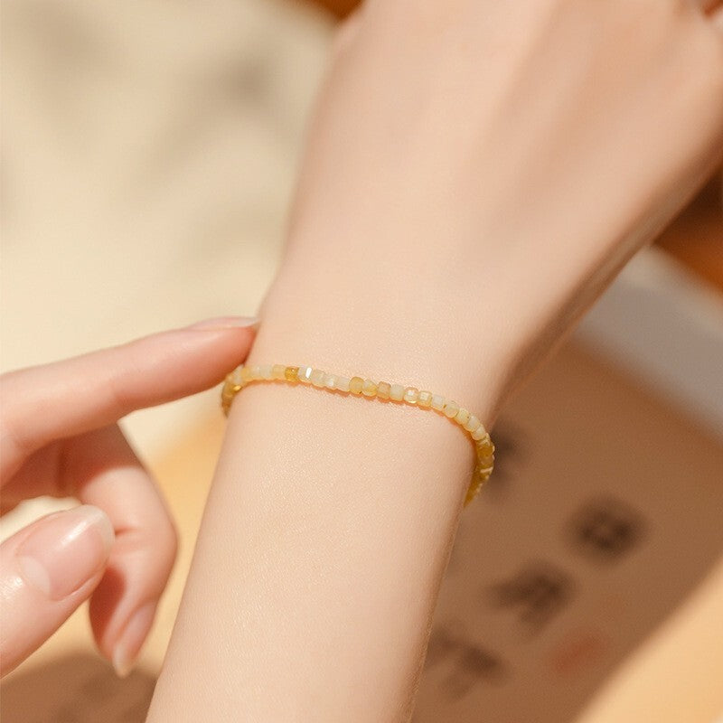 Natural Yellow Opal Gemstone Beads Healing Anxiety Relief Women Dainty Bracelet