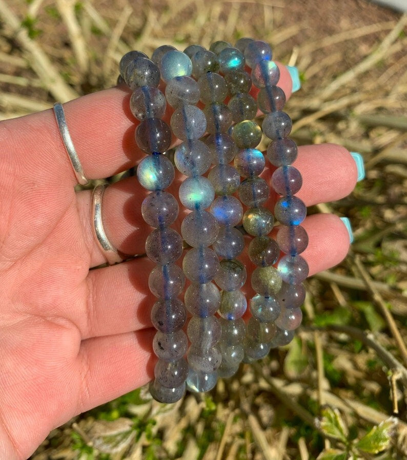 Labradorite 8MM Round Beads Handmade Healing Luck Women Stretch Bracelet Gift