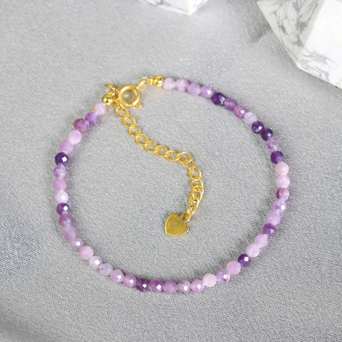 Lepidolite Beaded Healing Minimalist Dainty Purple Crystal Women Boho Bracelet
