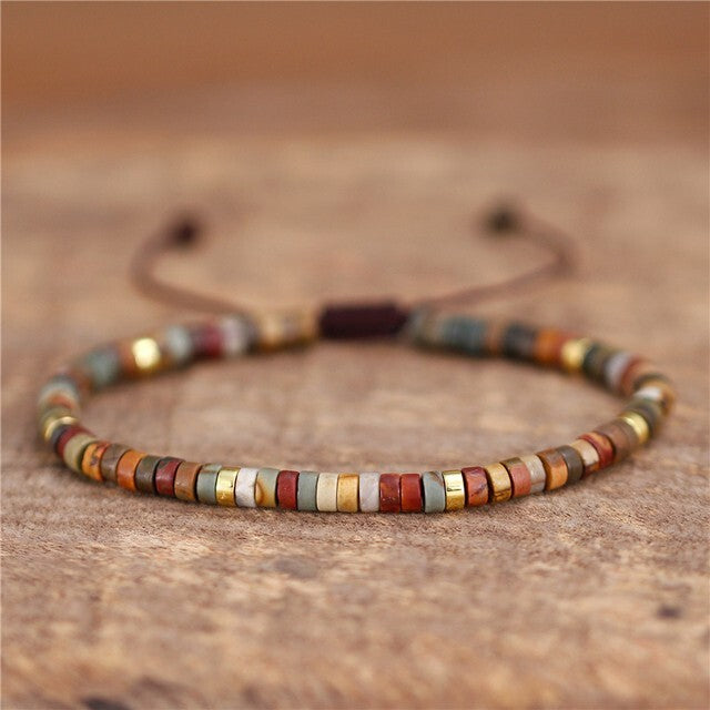 Natural Picasso Jasper Beaded Healing Balance Chakra Tiny Handmade Bracelet Gift