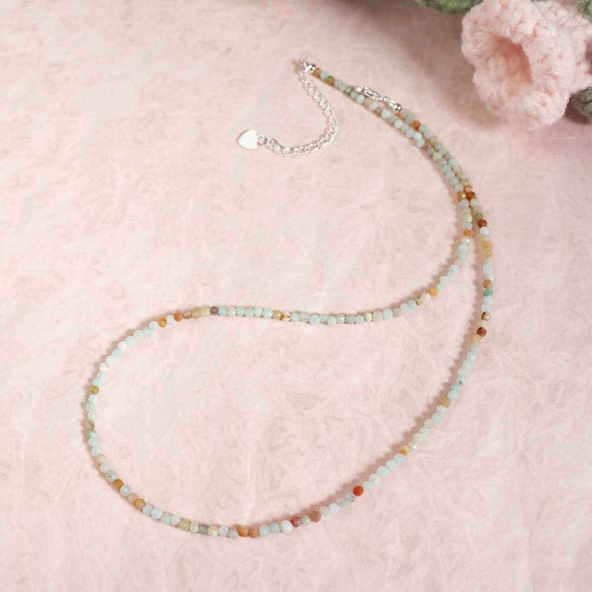 2mm Matte Amazonite Faceted Beads Choker Healing Dainty Women Crystal Necklace