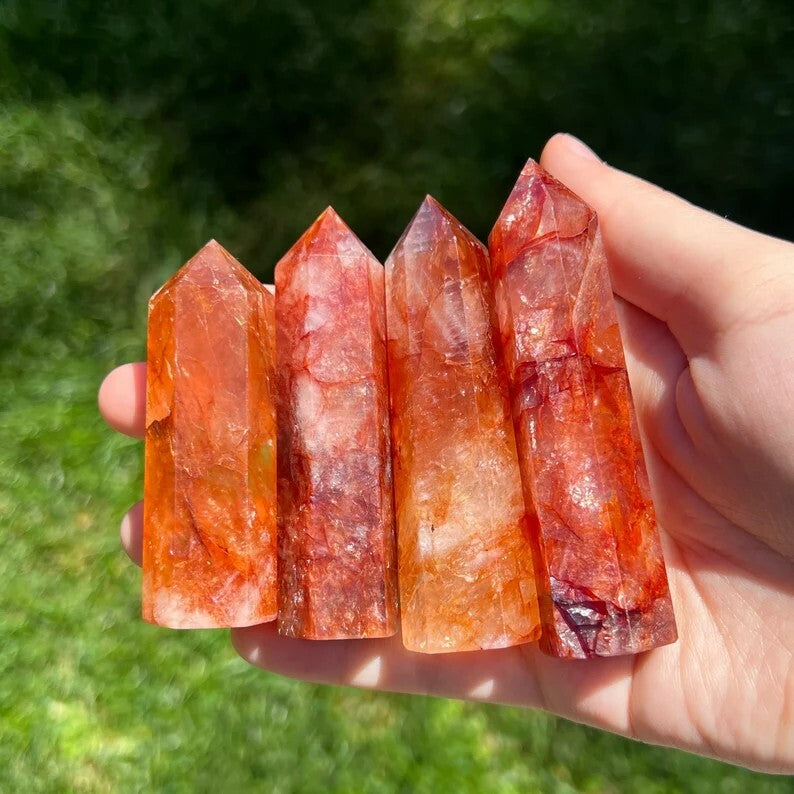 Wholesale Lot 1 Lb Natural Hematoid Fire Obelisk Quartz Tower Point Crystal Gift